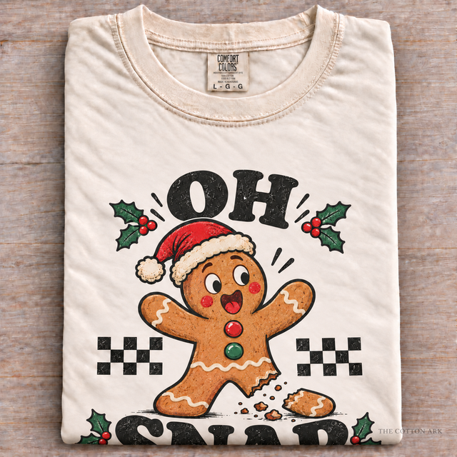 Natural Comfort Colors Oh Snap Gingerbread Shirt folded on wood
