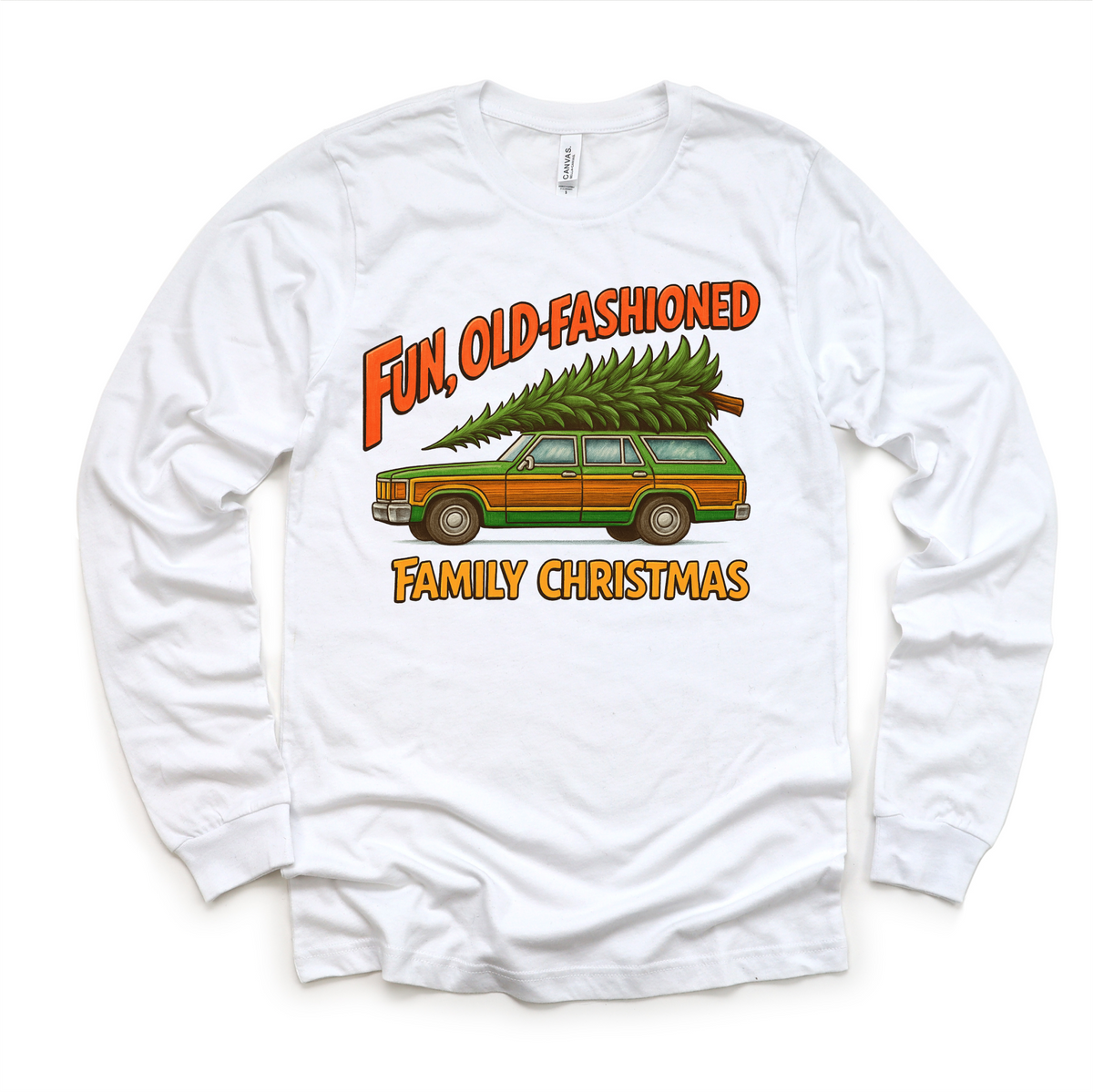 Fun Old Fashioned Family Christmas design on a long sleeve shirt.