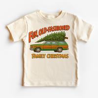 Fun Old Fashioned Family Christmas design on a natural garment.
