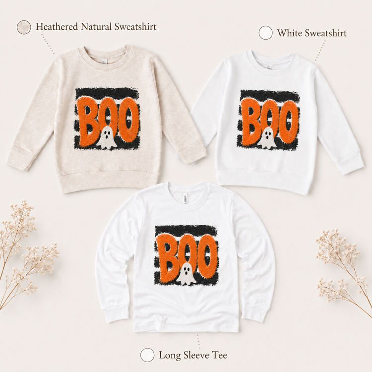 Kids Boo Halloween Shirt, Cute Ghost Toddler Tee, Retro Spooky Fall T-Shirt for Boys and Girls