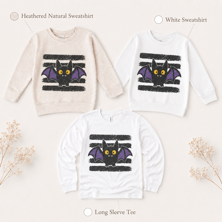 Kids Halloween Bat Shirt, Spooky Purple Vintage Tee, Toddler Boys Girls Fall Graphic T-Shirt
