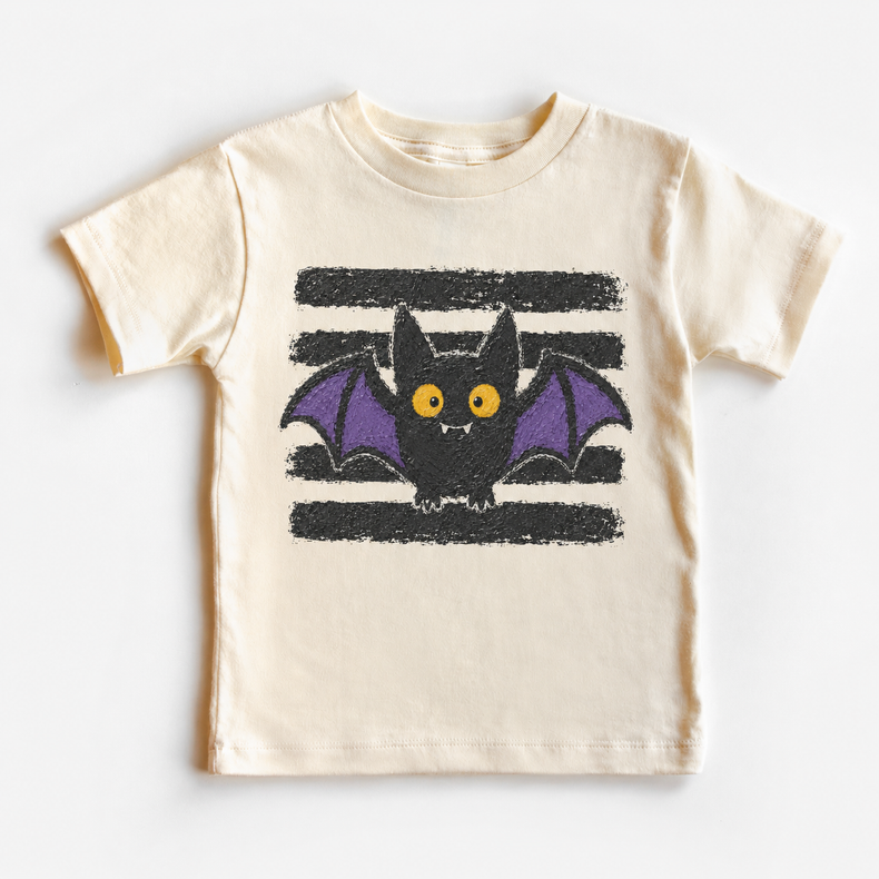 Kids Halloween Bat Shirt, Spooky Purple Vintage Tee, Toddler Boys Girls Fall Graphic T-Shirt