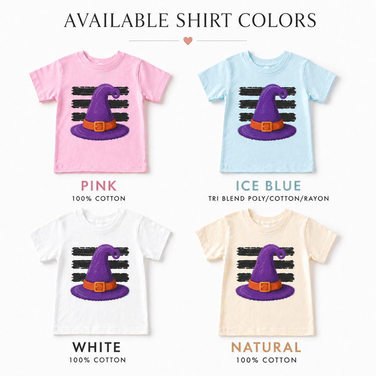 Kids Witch Hat Halloween Shirt, Purple Spooky Toddler Tee, Cute Fall Costume Graphic