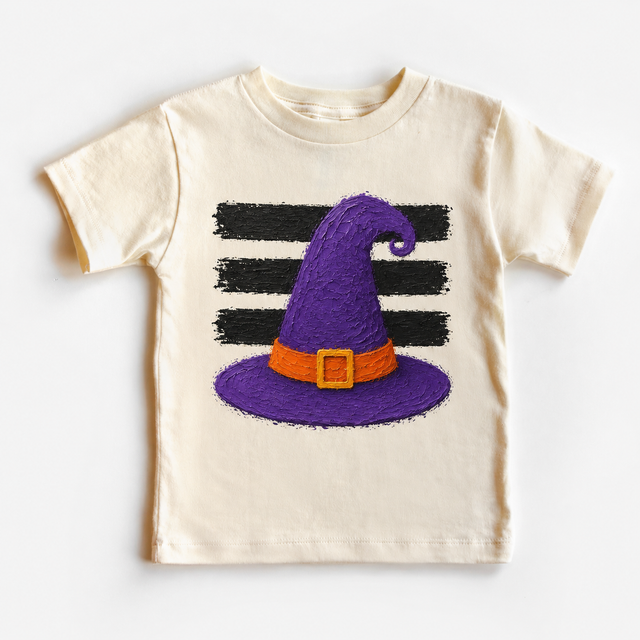 Kids Witch Hat Halloween, Purple Spooky Toddler, Cute Fall Costume graphic T-shirt by Madi Moosh