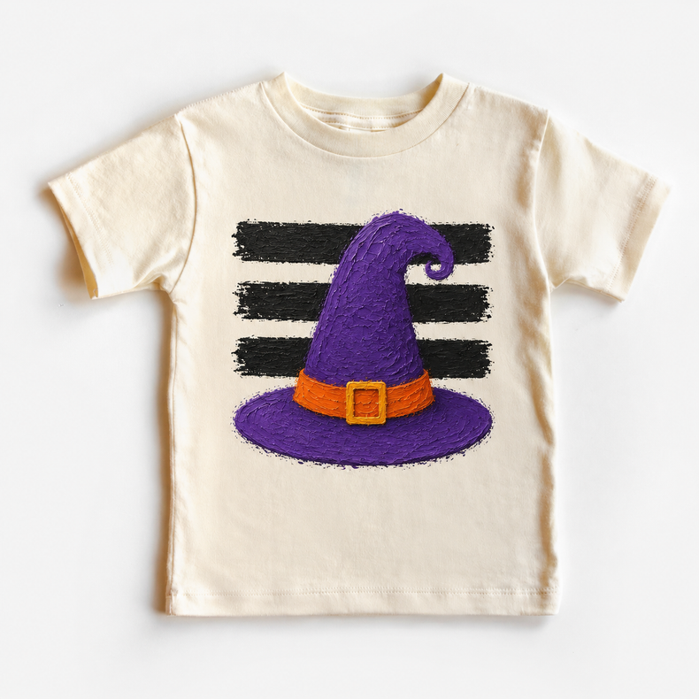 Kids Witch Hat Halloween Shirt, Purple Spooky Toddler Tee, Cute Fall Costume Graphic