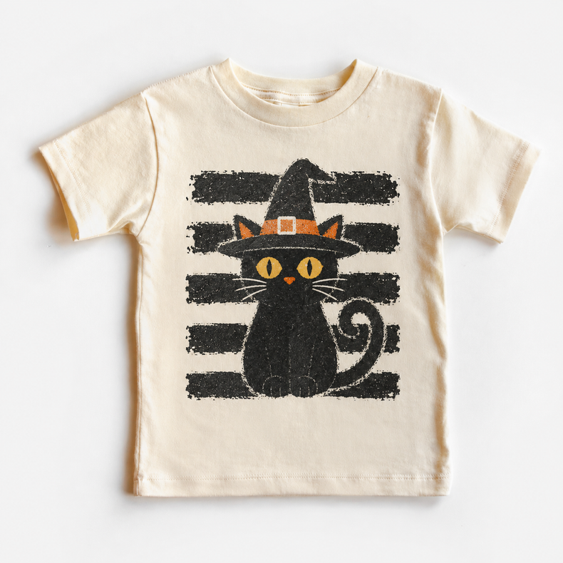 Kids Black Cat Halloween Shirt, Witch Hat Toddler Tee, Spooky Vintage Fall Graphic