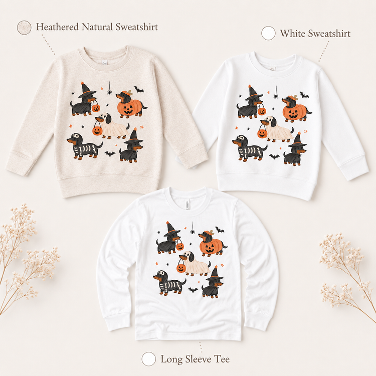 Halloween Dachshund Shirt, Kids Wiener Dog Tee, Spooky Puppy Graphic, Toddler Fall T-Shirt