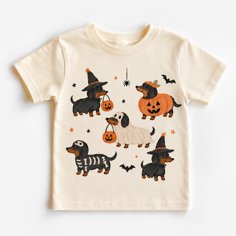 Halloween Dachshund Shirt, Kids Wiener Dog Tee, Spooky Puppy Graphic, Toddler Fall T-Shirt