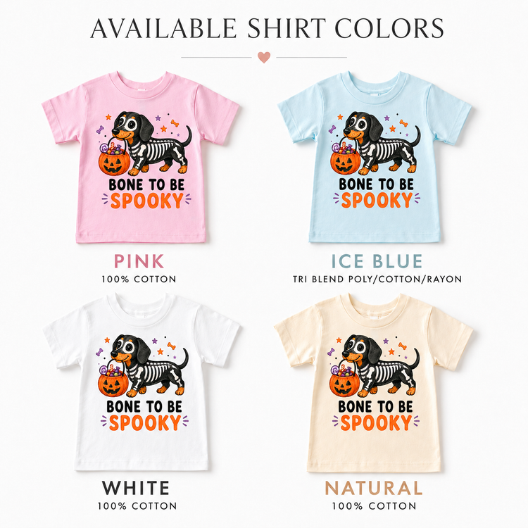 Halloween Dachshund Shirt, Bone to Be Spooky Kids Tee, Skeleton Wiener Dog Trick or Treat T-Shirt