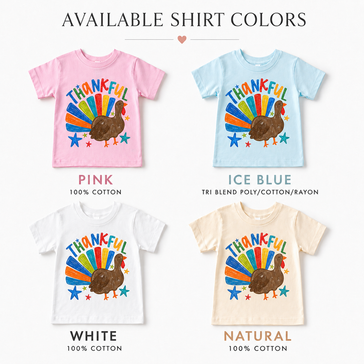 Thankful Turkey Kids Shirt, Thanksgiving Toddler Tee, Colorful Fall Turkey T-Shirt, Cute Thanksgiving