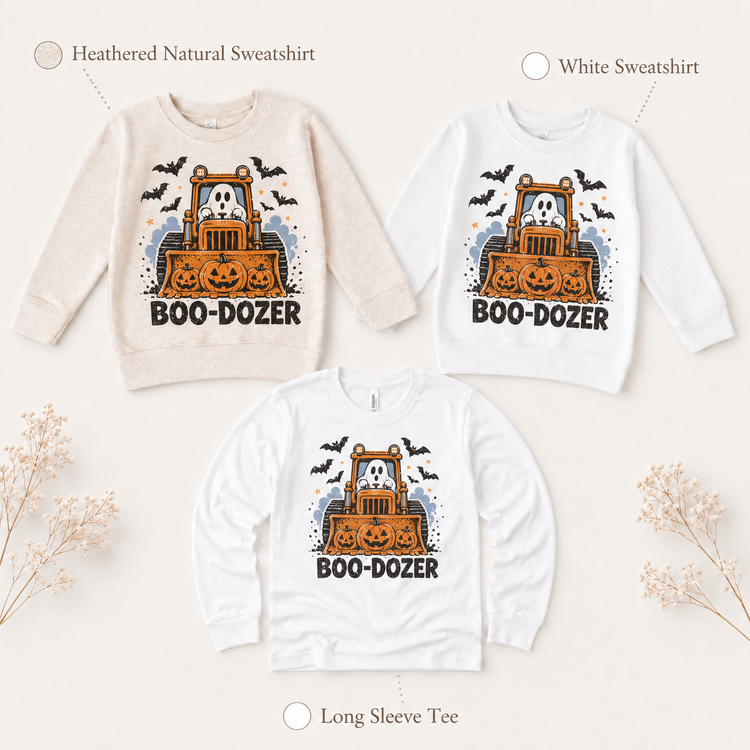 Boo Dozer Halloween Shirt, Ghost Bulldozer Kids Tee, Construction Halloween T-Shirt, Pumpkin Tractor Toddler Shirt