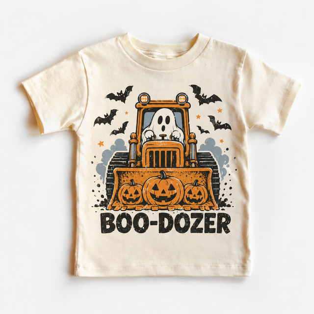 Boo Dozer Halloween, Ghost Bulldozer Kids, Construction Halloween, Pumpkin Tractor Toddler graphic T-shirt by Madi Moosh