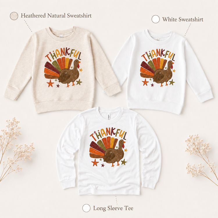 Thankful Turkey Kids Shirt, Thanksgiving Toddler Tee, Fall Turkey T-Shirt, Cute Autumn Graphic Tee, Harvest Shirt