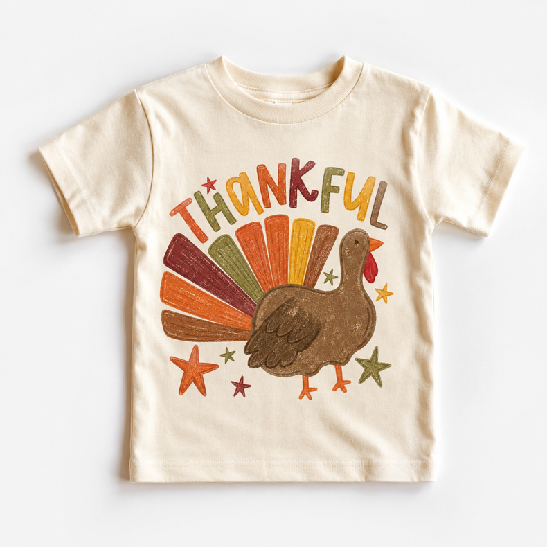 Thankful Turkey Kids Shirt, Thanksgiving Toddler Tee, Fall Turkey T-Shirt, Cute Autumn Graphic Tee, Harvest Shirt