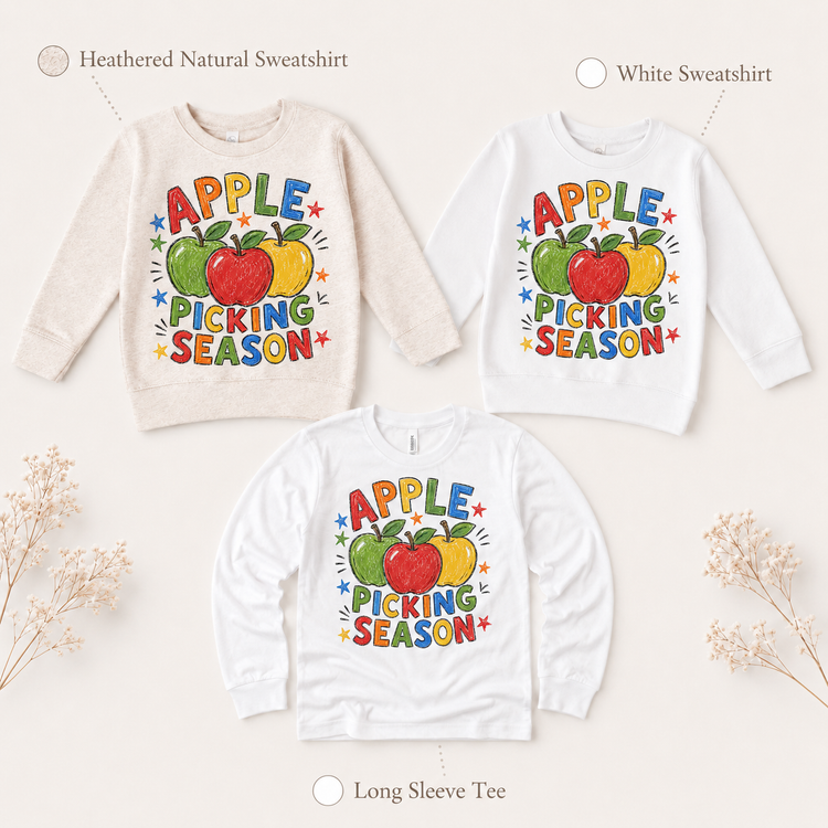 Apple Picking Season Kids Shirt, Fall Apple Orchard Tee, Toddler Autumn T-Shirt, Harvest Top