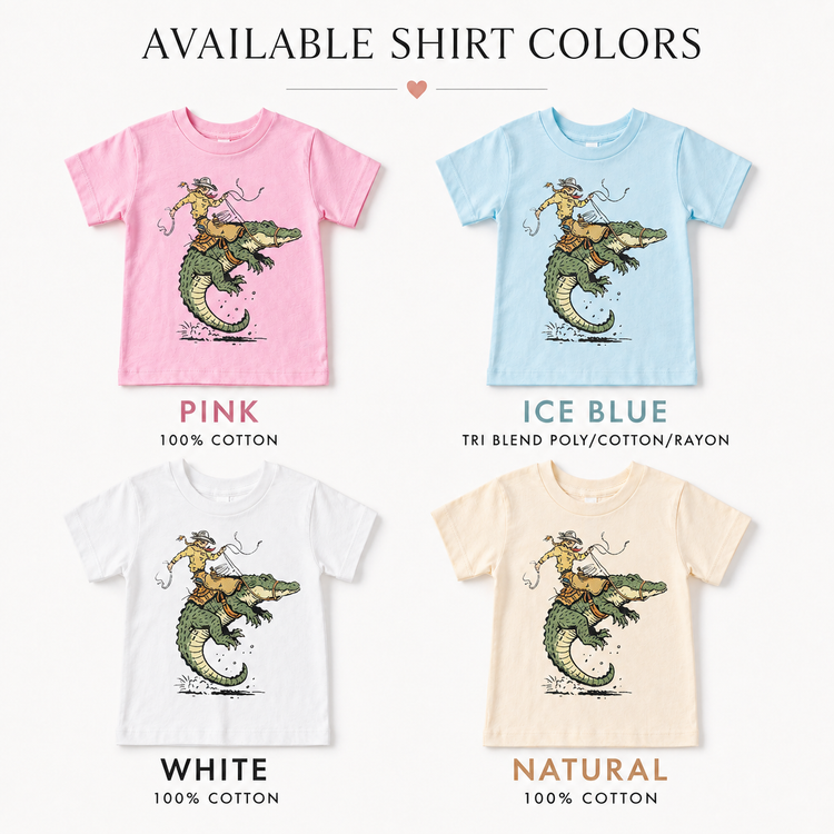 Kids Cowboy Riding Alligator Graphic Tee – Western Rodeo Swamp Gator T-Shirt