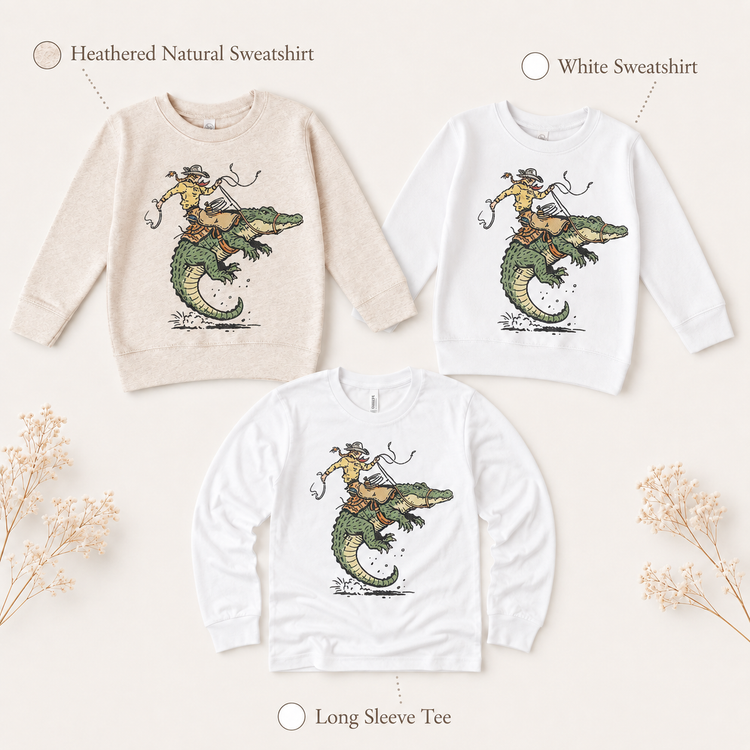 Kids Cowboy Riding Alligator Graphic Tee – Western Rodeo Swamp Gator T-Shirt