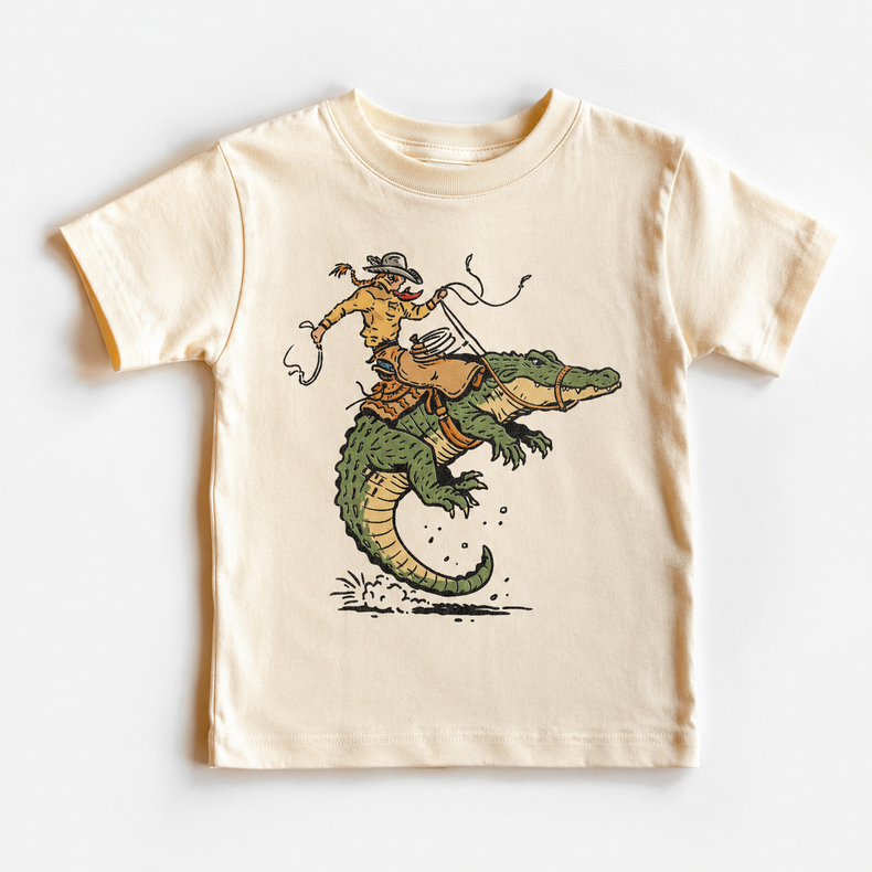 Kids Cowboy Riding Alligator Graphic Tee – Western Rodeo Swamp Gator T-Shirt