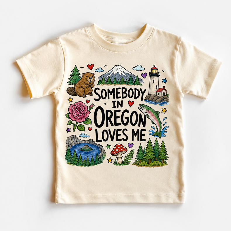 Somebody in Oregon Loves Me Kids T-Shirt – Oregon State Pride Graphic Tee