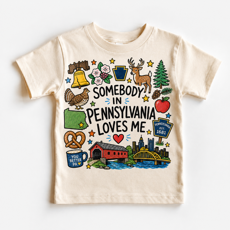 Somebody in Pennsylvania Loves Me Kids T-Shirt – Pennsylvania State Pride Graphic Tee