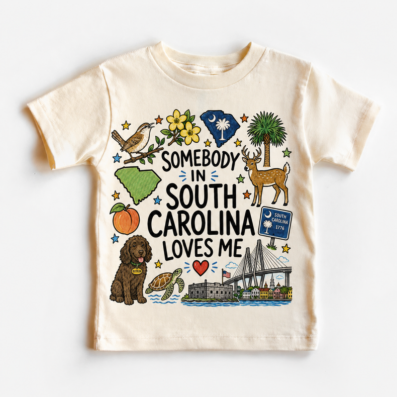 Somebody in South Carolina Loves Me Kids T-Shirt – South Carolina State Pride Graphic Tee