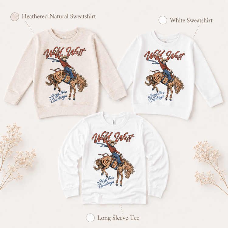 Wild West Cowboy Shirt, Kids Rodeo Horse Tee, Long Live Cowboys T-Shirt
