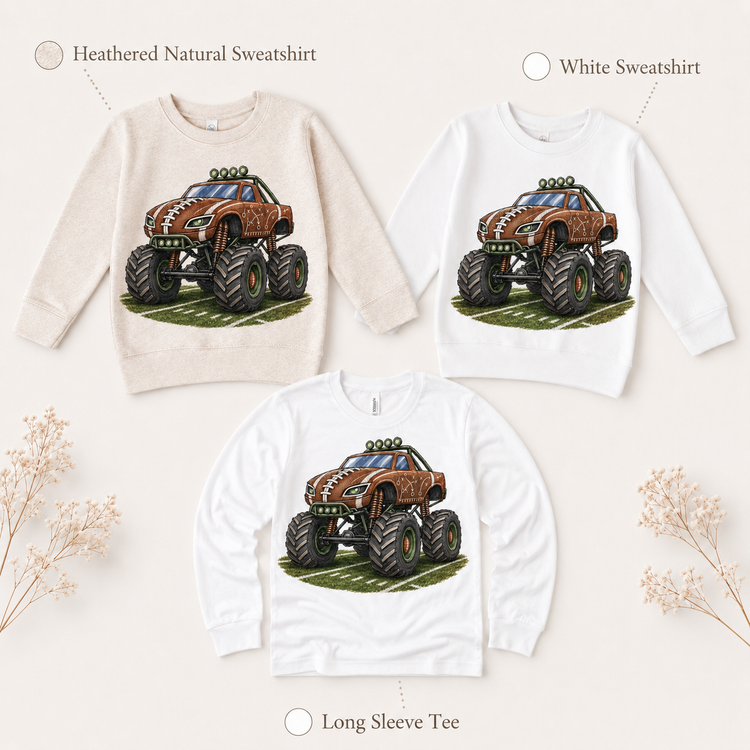 Football Monster Truck Shirt, Boys Game Day Tee, Kids Sports Vehicle T-Shirt