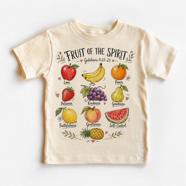 Fruit of the Spirit, Galatians 5:22-23 Christian Kids Bible Verse graphic T-shirt by Madi Moosh