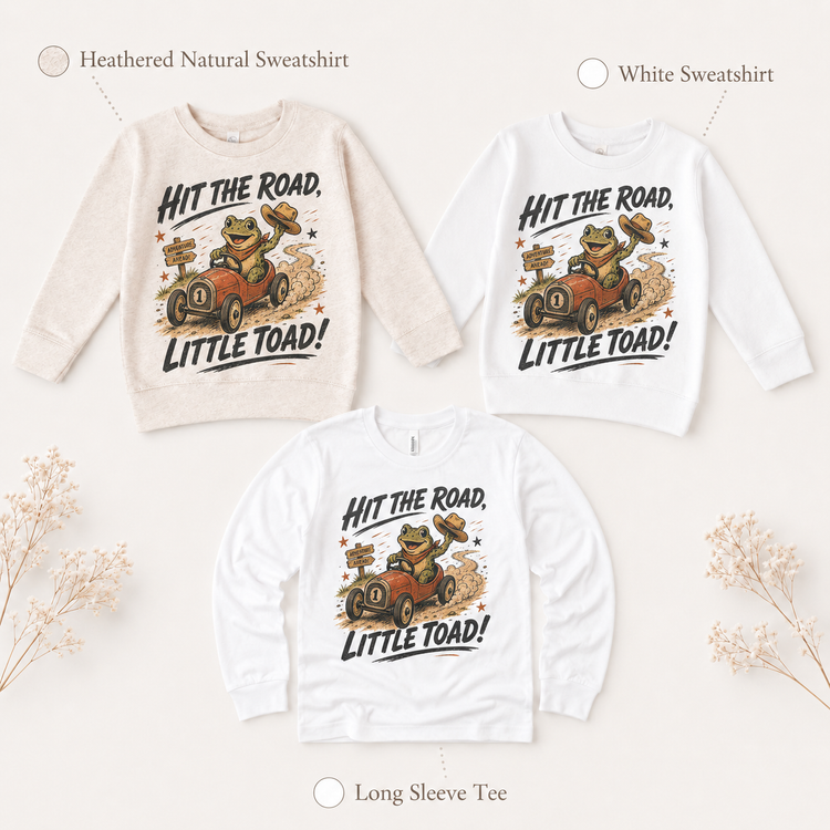 Hit the Road Little Toad Shirt, Funny Frog Race Car Graphic Tee, Kids Gift
