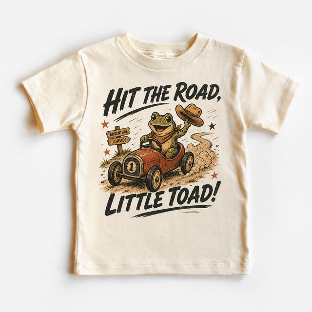 Hit the Road Little Toad, Funny Frog Race Car, Kids Gift graphic T-shirt by Madi Moosh