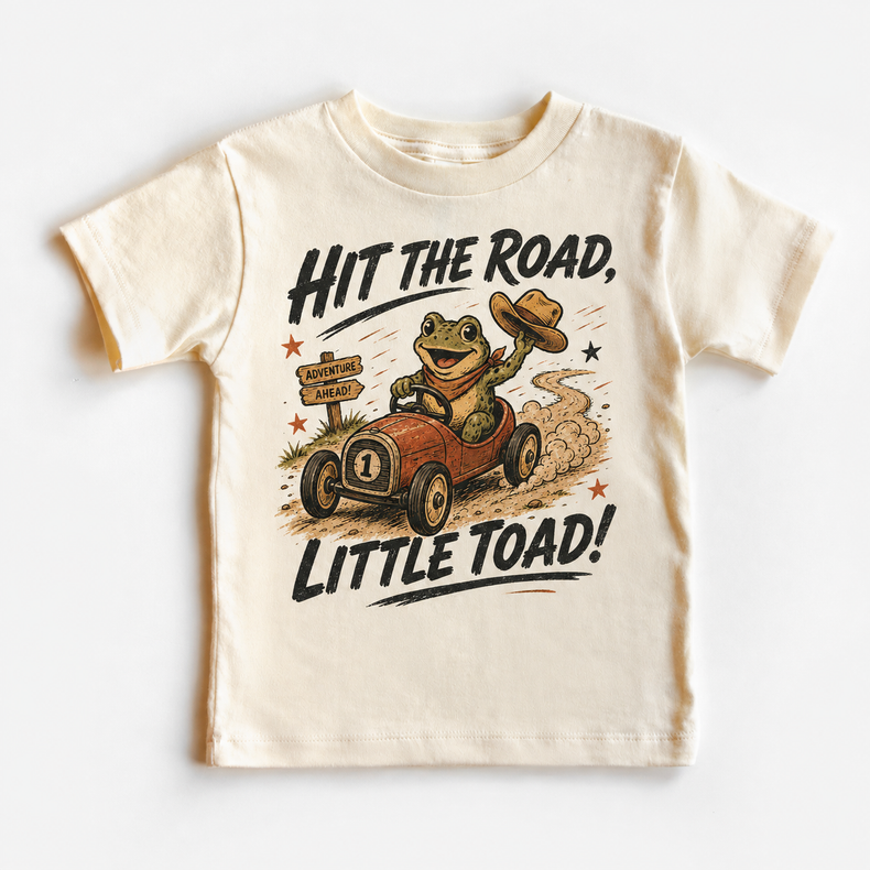 Hit the Road Little Toad Shirt, Funny Frog Race Car Graphic Tee, Kids Gift