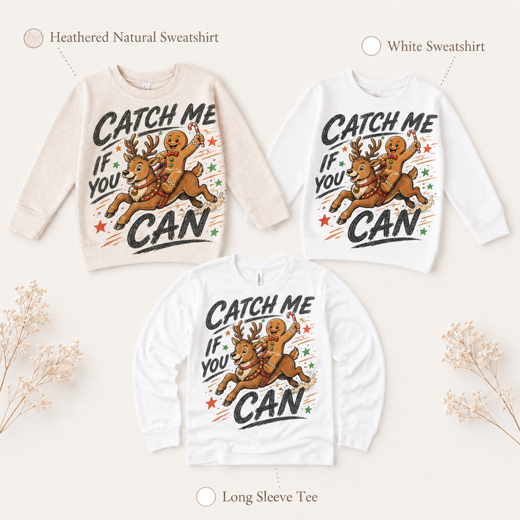 Gingerbread Reindeer Shirt, Catch Me If You Can Christmas Tee, Funny Holiday Graphic T-Shirt