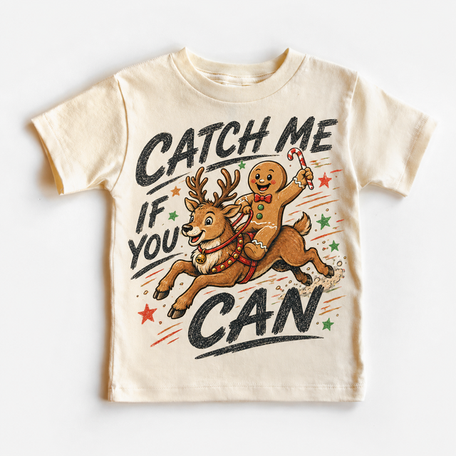 Gingerbread Reindeer, Catch Me If You Can Christmas, Funny Holiday graphic T-shirt by Madi Moosh