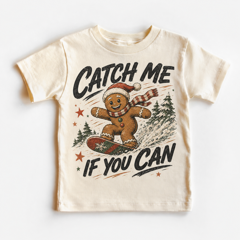 Gingerbread Snowboard Shirt, Catch Me If You Can Christmas Tee, Retro Holiday Graphic T-Shirt