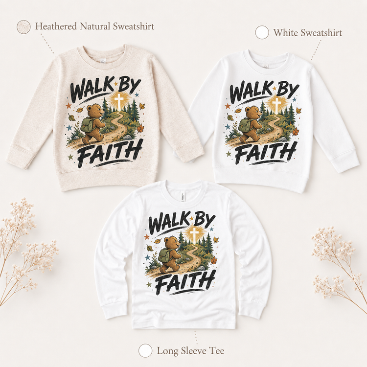 Walk By Faith Kids Shirt, Christian Bear Hiking Tee, Outdoor Religious Toddler Gift