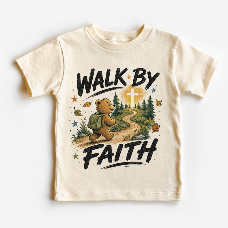 Walk By Faith Kids Shirt, Christian Bear Hiking Tee, Outdoor Religious Toddler Gift