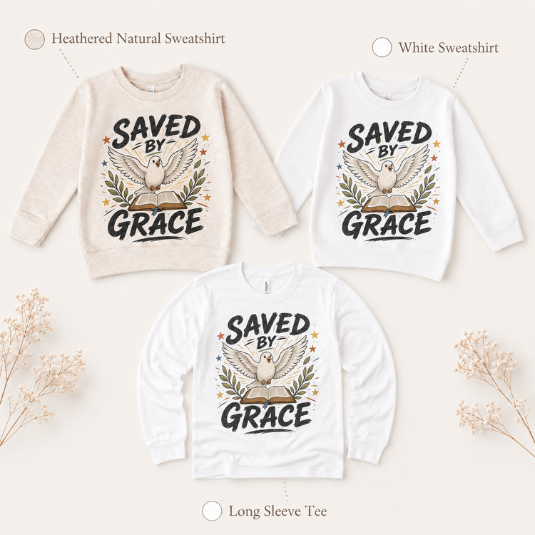 Saved By Grace Kids Shirt, Christian Dove Bible Tee, Faith Toddler T-Shirt, Religious Gift