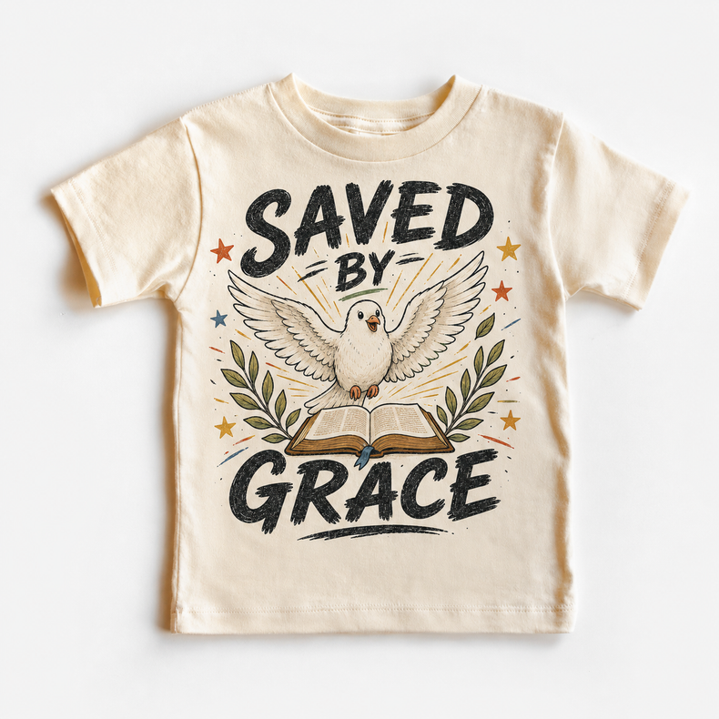 Saved By Grace Kids Shirt, Christian Dove Bible Tee, Faith Toddler T-Shirt, Religious Gift