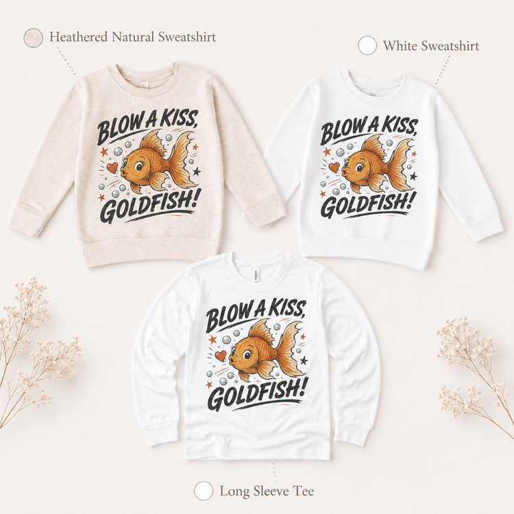 Blow a Kiss Goldfish Shirt, Funny Kids Graphic Tee, Cute Fish T-Shirt