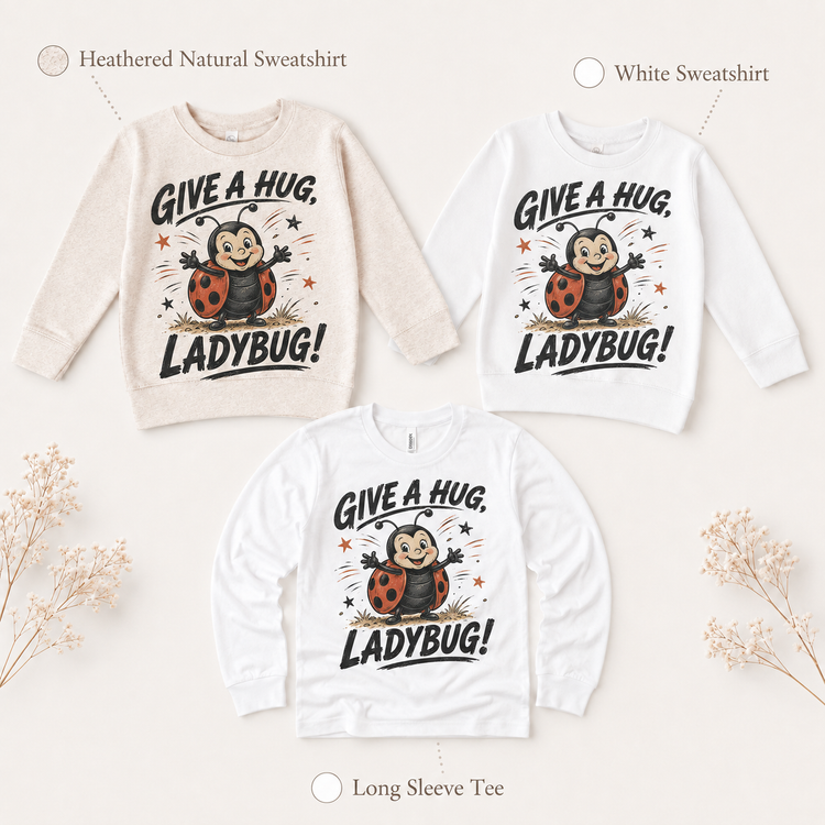 Give a Hug Ladybug Shirt, Cute Kids Graphic Tee, Funny Animal T-Shirt