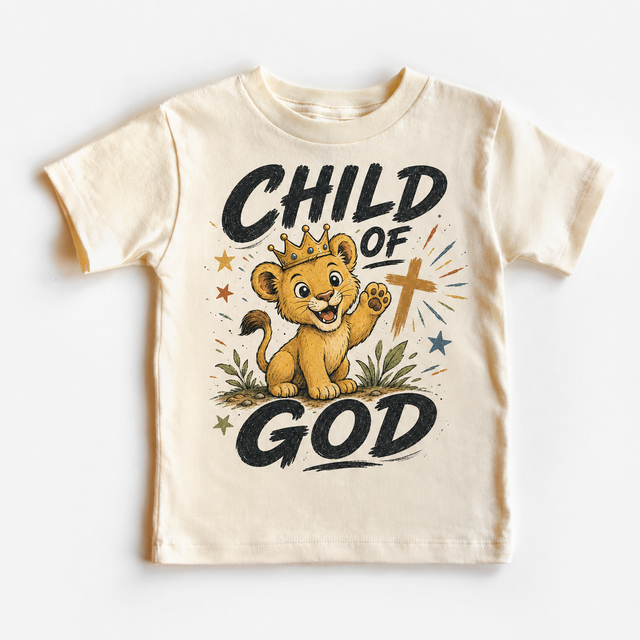 Child of God Kids, Christian Lion, Faith Toddler, Religious Gift graphic T-shirt by Madi Moosh