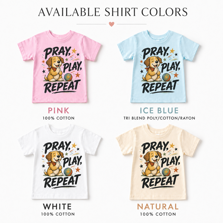 Pray Play Repeat Kids Shirt, Christian Puppy Tee, Faith Toddler T-Shirt Gift