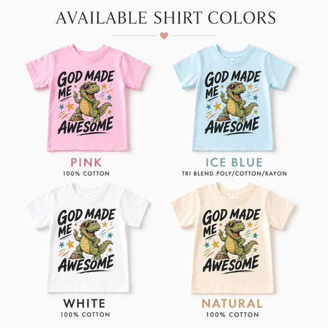 God Made Me Awesome Kids Shirt, Christian Dinosaur Tee, Faith Toddler T-Shirt Gift