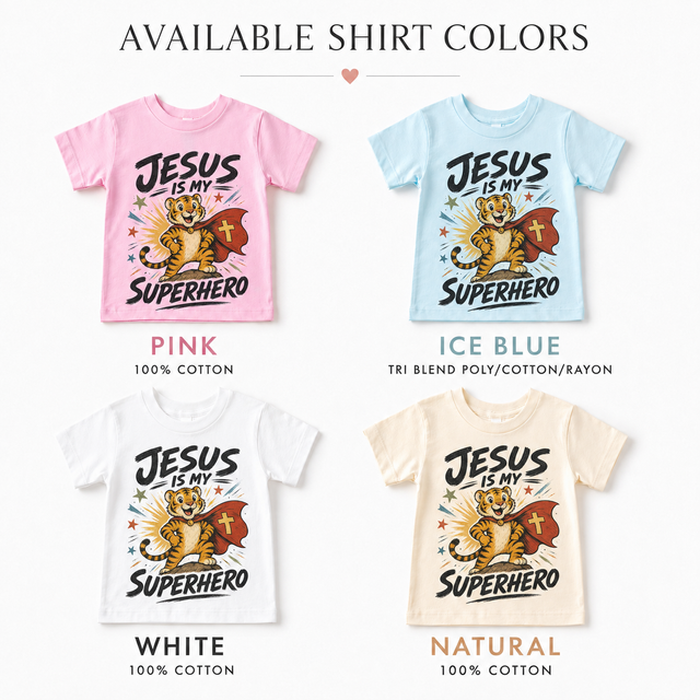 Jesus Is My Superhero Kids Shirt, Christian Tiger Tee, Faith Toddler T-Shirt Gift