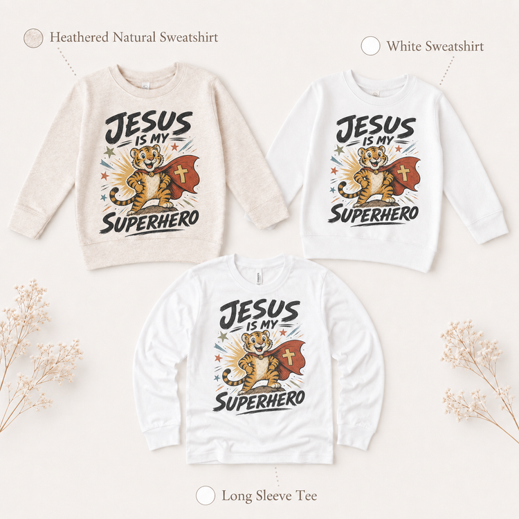 Jesus Is My Superhero Kids Shirt, Christian Tiger Tee, Faith Toddler T-Shirt Gift