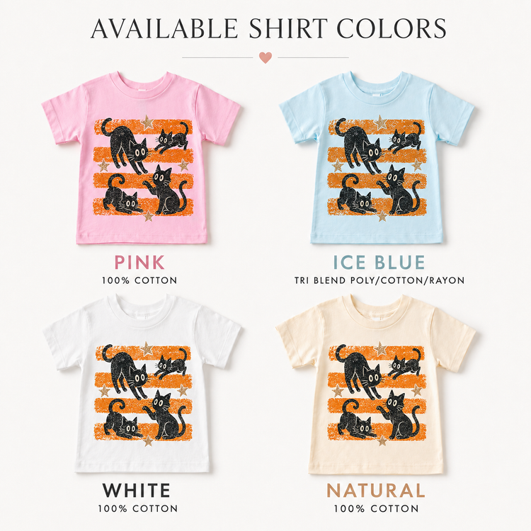 Vintage Halloween Black Cat Kids Shirt | Retro Orange Stripe Fall Graphic Tee