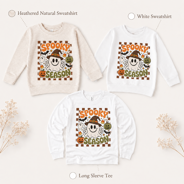 Vintage Kids Spooky Season Halloween Tee - Ghost and Pumpkin Shirt