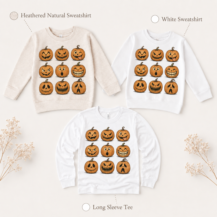 Kids Halloween Pumpkin Faces Graphic Tee – Jack O Lantern Shirt