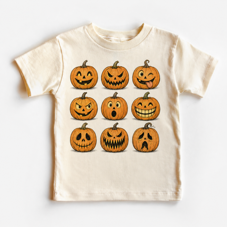 Kids Halloween Pumpkin Faces Graphic Tee – Jack O Lantern Shirt