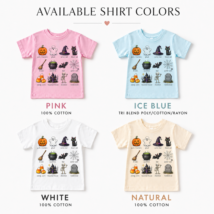 Kids Halloween Icons Graphic Tee – Vintage Pumpkin Ghost Witch Cat & Skeleton Shirt